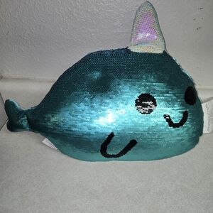 Sequin Narwhal Whale Pillow